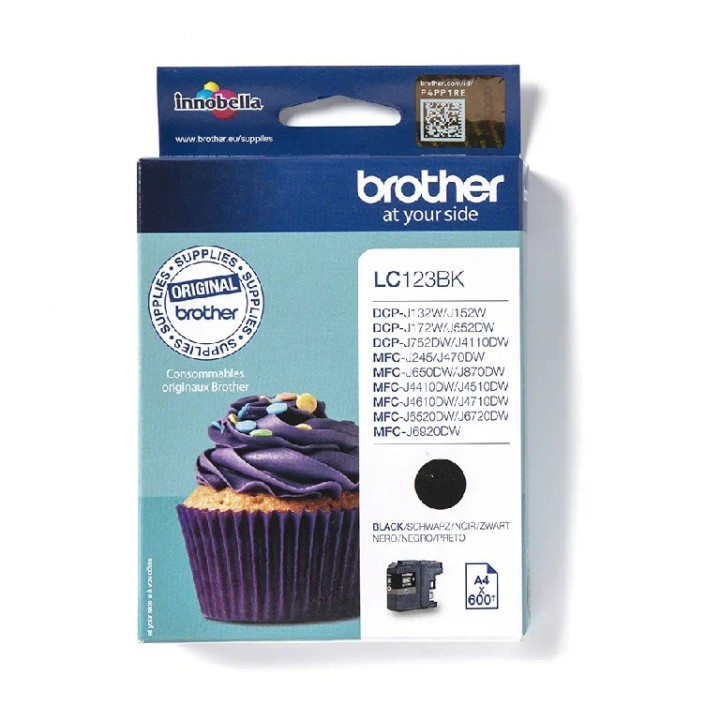 LC123BK BROTHER BLACK INK 600P DCPJ4110/132/152/172/552/752