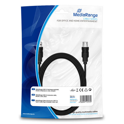 MediaRange USB 2.0 extension cable, plug A to socket A, 3.0m