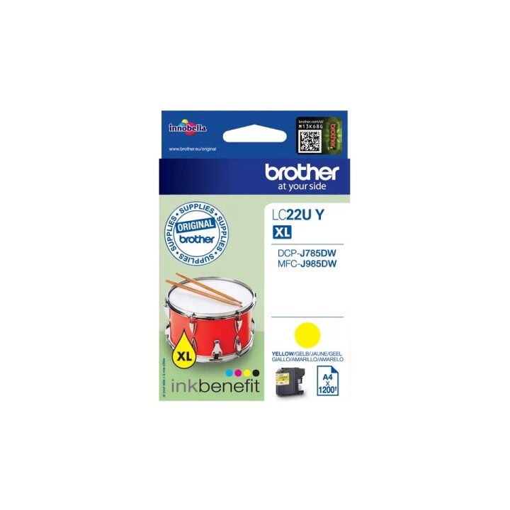 LC22UY BROTHER YELLOW INK 1200P FOR DCP785DW/MFCJ985DW
