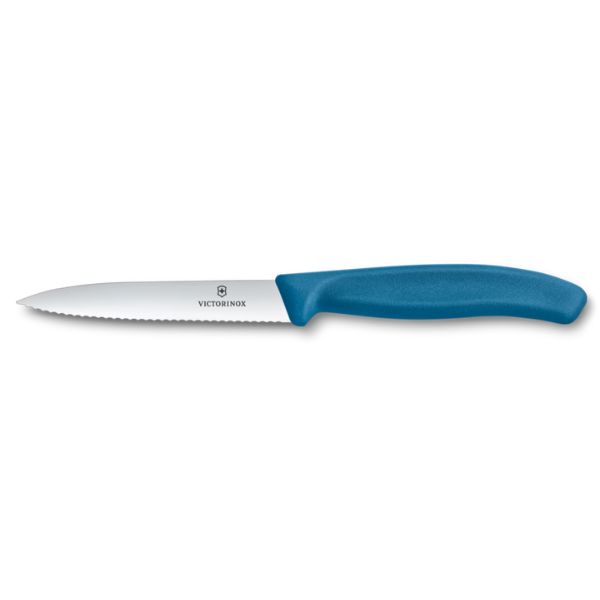 Swiss Classic, paring knife, 10cm, wavy, pointed tip, blue