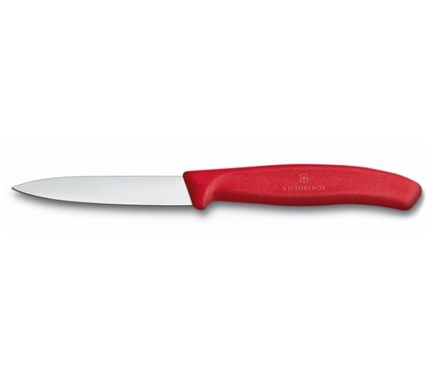 Swiss Classic, paring knife, 8cm, straight, pointed tip, red