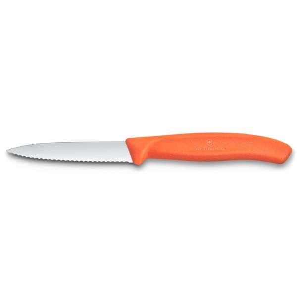 Swiss Classic, paring knife, 8cm, wavy, pointed tip, orange