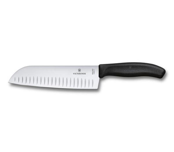 Swiss Classic, santoku knife, 17cm, straight,fluted,black,blister