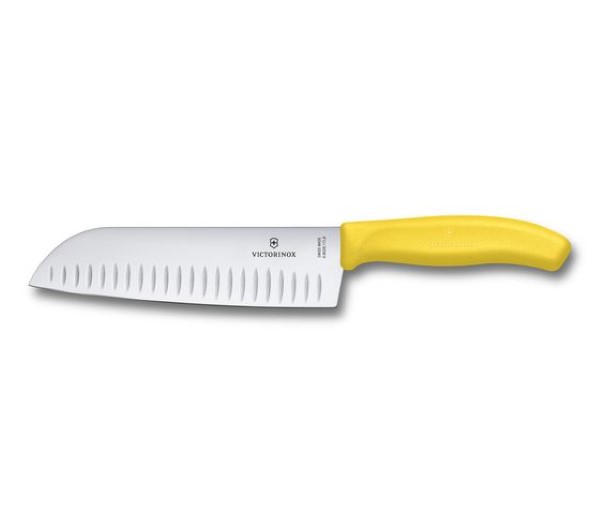 Swiss Classic, santoku knife, 17cm,straight,fluted,yellow,blister