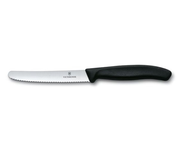 Swiss Classic, tomato and table knife, 11cm, wavy, black