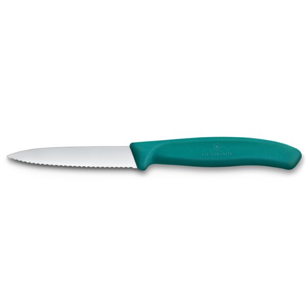 Swiss Classic, paring knife, 8cm, wavy, pointed tip, green