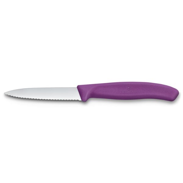 Swiss Classic, paring knife, 8cm, wavy, pointed tip, purple