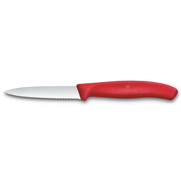 Swiss Classic, paring knife, 8cm, wavy, pointed tip, red