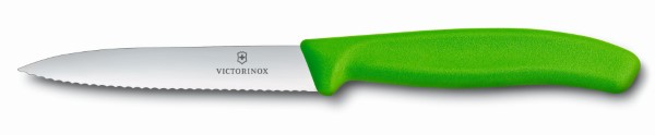 Swiss Classic, paring knife, 10cm, wavy, pointed tip, green