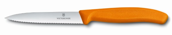 Swiss Classic, paring knife, 10cm, wavy, pointed tip, orange