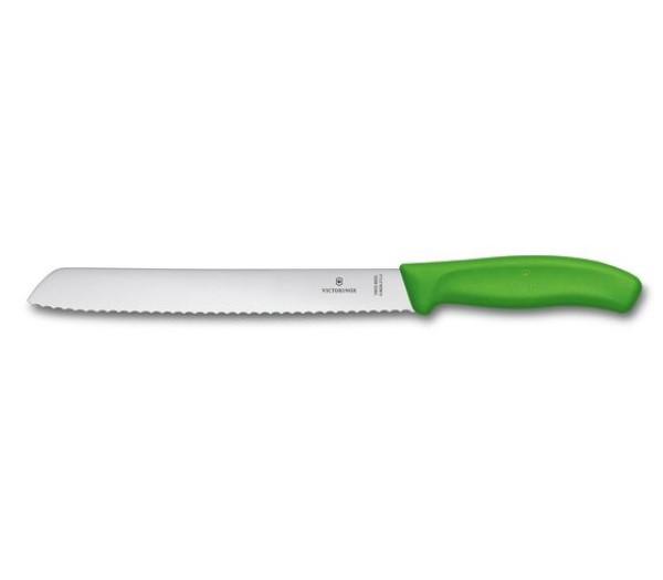Swiss Classic, bread knife, 21cm, wavy, green, blister