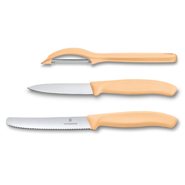 Swiss Classic Trend Colors Paring Knife Set With Universal Peeler 3 Pieces Tangerine Orang