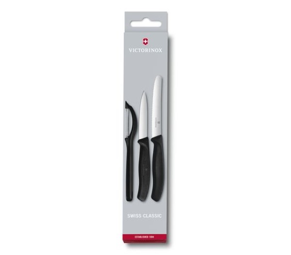 Swiss Classic, paring knife set with peeler, 3pcs, black