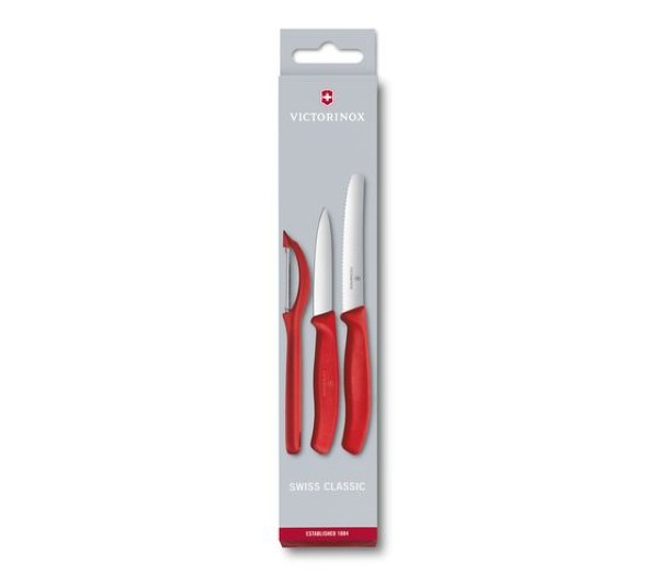 Swiss Classic, paring knife set with peeler, 3pcs, red