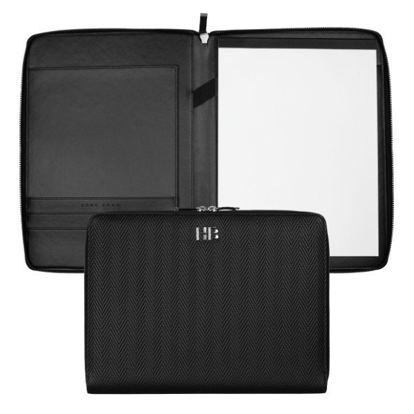 Hugo Boss Conference Folder Zip A4 Herringbone Black
