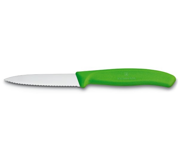 Swiss Classic, paring knife, 8cm, wavy, pointed tip, green