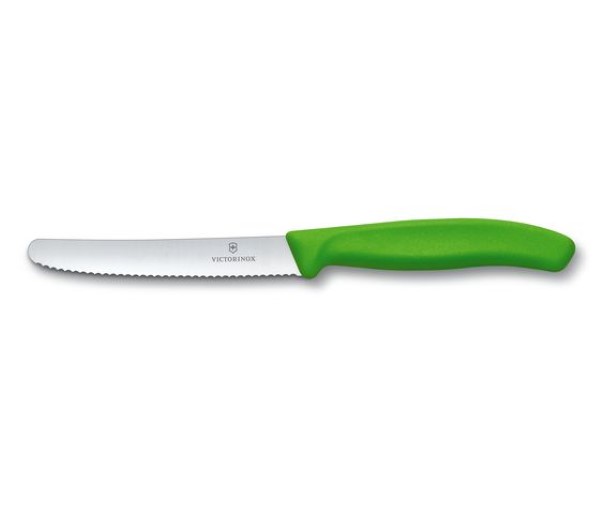 Swiss Classic, tomato and table knife, 11cm, wavy, green
