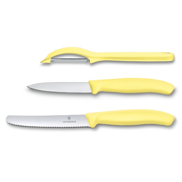 Swiss Classic Trend Colors Paring Knife Set With Universal Peeler 3 Pieces Citrus Lemon