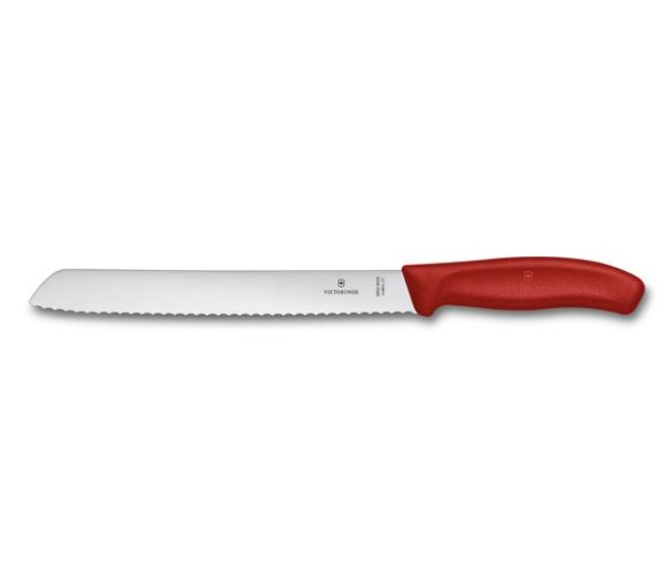 Swiss Classic, bread knife, 21cm, wavy, red, blister