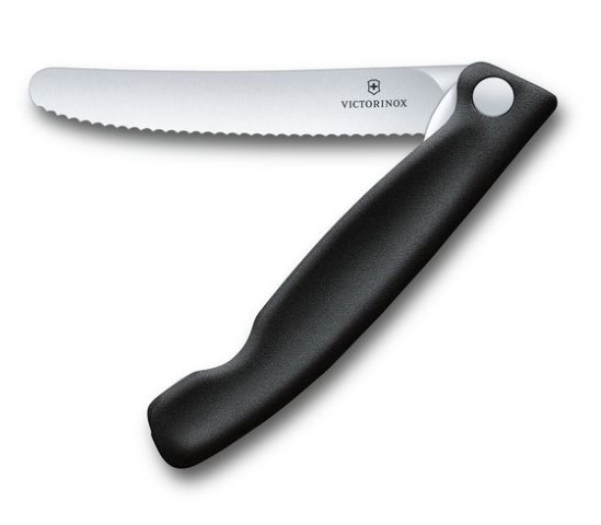 Swiss Classic, foldable paring knife, 11cm, wavy, black, blister