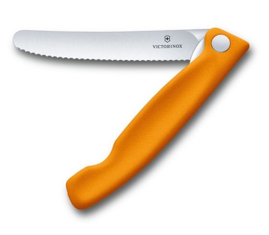 Swiss Classic, foldable paring knife, 11cm, wavy, orange, blister