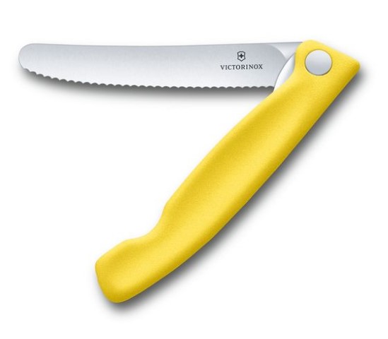 Swiss Classic, foldable paring knife, 11cm, wavy, yellow, blister