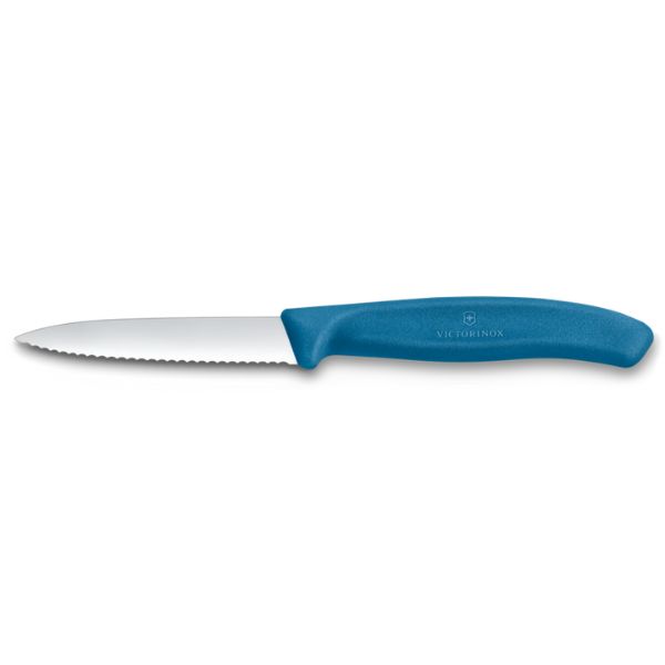 Swiss Classic, paring knife, 8cm, wavy, pointed tip, blue