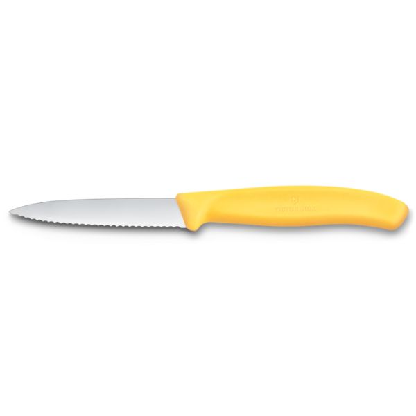 Swiss Classic, paring knife, 8cm, wavy, pointed tip, yellow