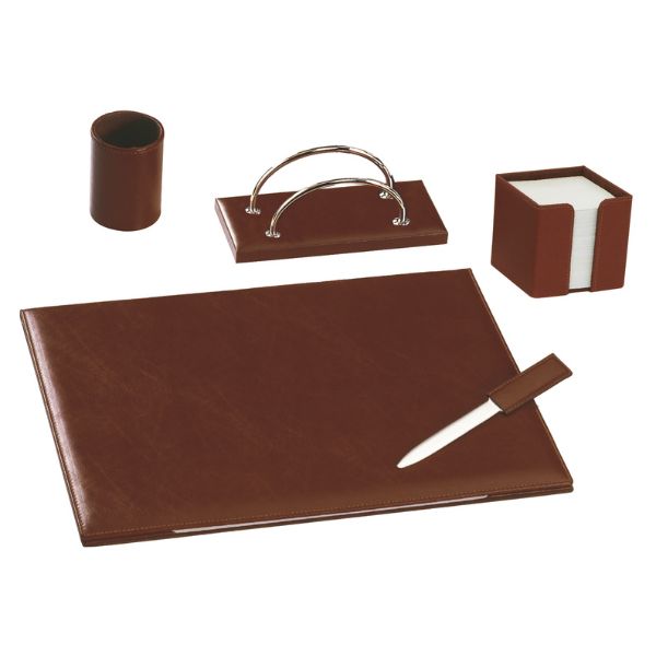 Desk Set in by Cast Leather Middlebrown 5 pcs