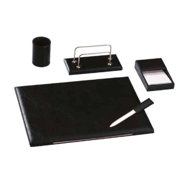 Desk Set in by Cast Leather Black 5 pcs