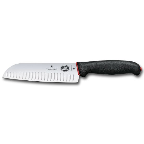 Dual Grip, santoku knife, 17cm, fluted, black/red