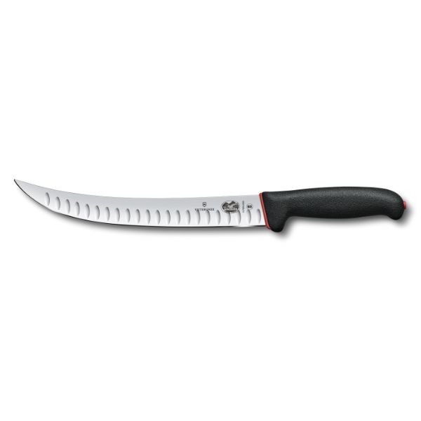 Dual Grip, slaughter knife, 25cm, straight, fluted, narrow, black/red