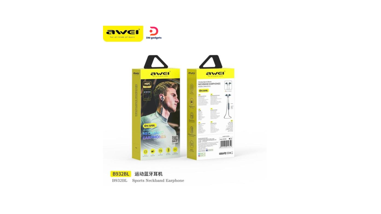 456R#AWEI® B932BL Bluetooth Neckband Wireless Magnetic Sports HD Stereo BT 5.3 Earphones – Black