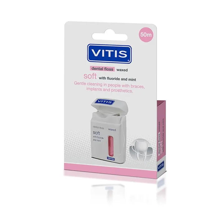 Vitis Waxed Soft Dental Floss Pink 50M