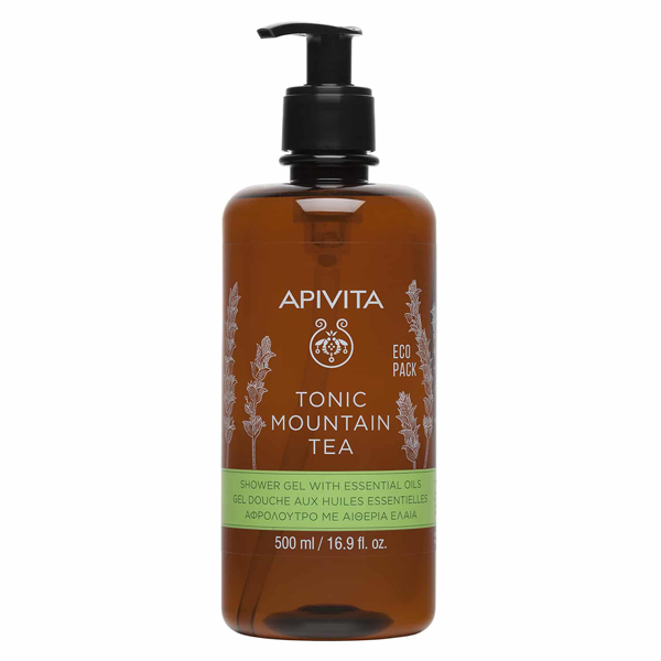 Apivita Tonic Mountain Tea Shower Gel With Essential Oils Eco Pack 500ml