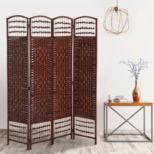 Paravent Διαχωριστικό Δωματίου - Καφέ/Πράσινο - Ξύλο, Μπαμπού (τετραπλό)180x200cm