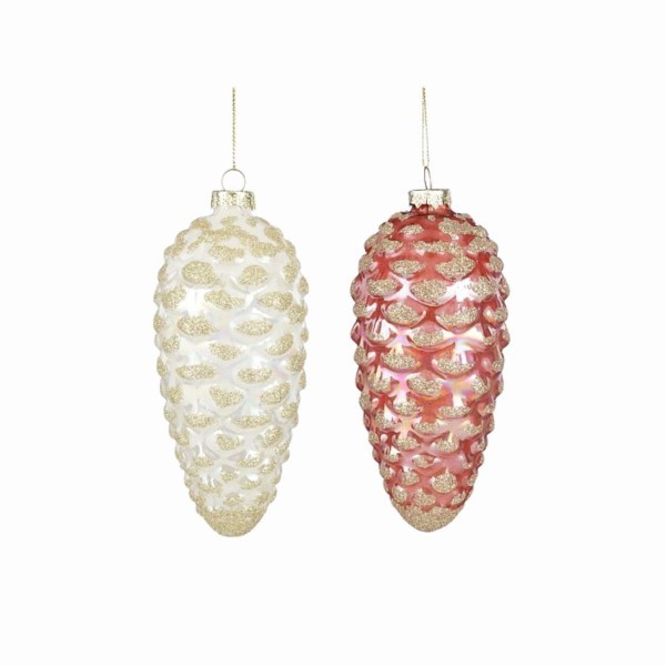 Στολίδι Κουκουνάρι - Ροζ/Λευκό - 6,5xΥ16cm (2 διαφορετικά σχέδια)