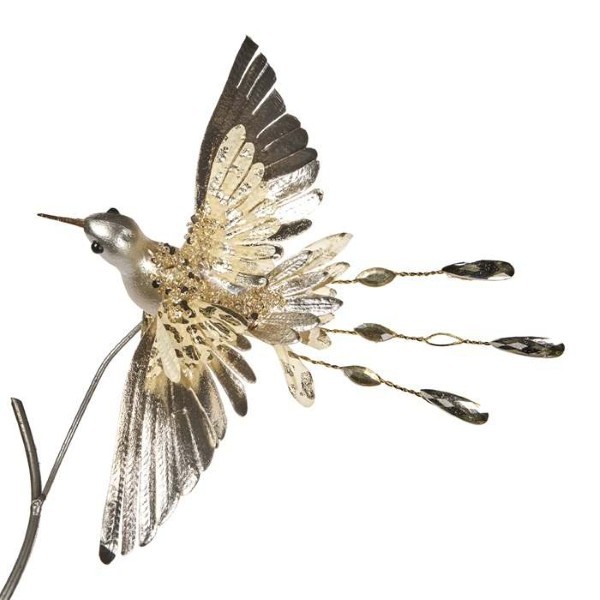 Ornament Bird on clip - Jewel Hummingbird - Champagne/Gold - 20cm
