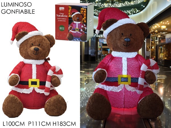 Φουσκωτή Αρκούδα Santa – Καφέ – Υ183cm – LED