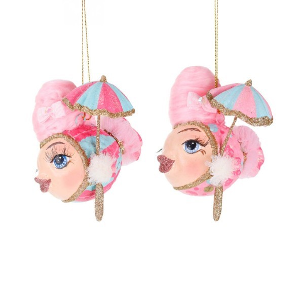 Ornament Puffer Fish - Cotton Candy - Pink - 9cm (2 assorted designs)