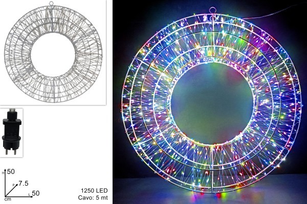 Φωτιζόμενο Στεφάνι 3D - Πολύχρωμο - Δ50εκ. (1250LED)