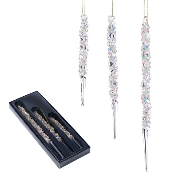 Ornement Drop Set - Frozen - Clear - H15/20/25cm (3 pcs)