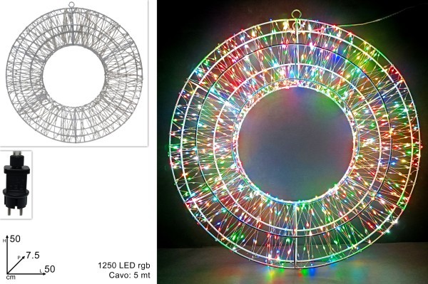 Φωτιζόμενο Στεφάνι 3D - Πολύχρωμο - Δ50εκ. - 1250LED (RGB)