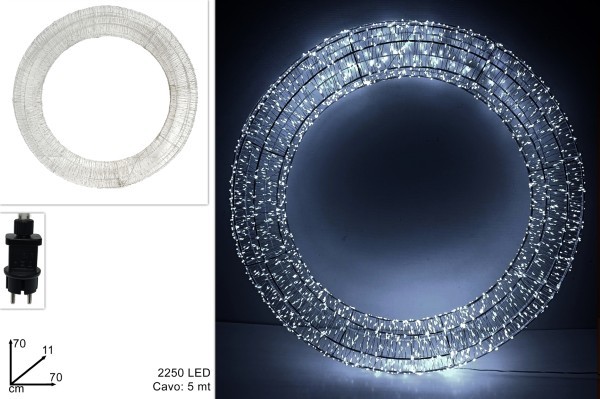 Φωτιζόμενο Στεφάνι 3D - Ψυχρό Λευκό - Δ70εκ. (2250LED)