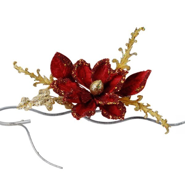 Decorative Flower with clip - Magnolia - Burgundy - 35cm