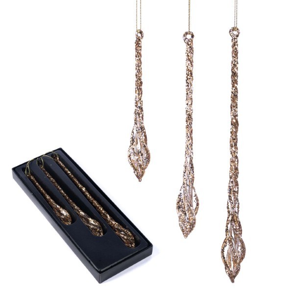Ornement Drop Set - Glitter Gold - H15/20/25cm (3 pcs)