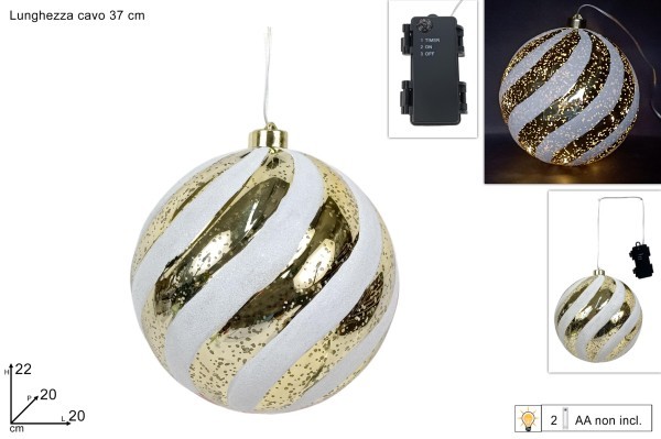 Στολίδι Μπάλα - Aurora - Λευκό/Χρυσό - 20x20xΥ22εκ.. -Led