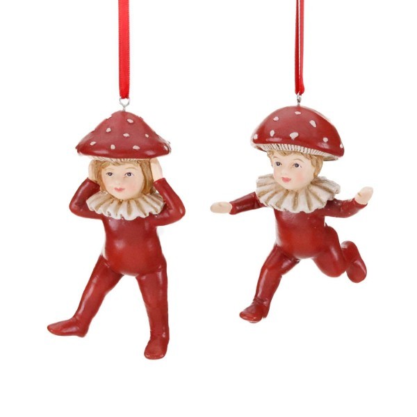 Ornament Mushroom Kid - Red - 12cm (2 assorted designs)
