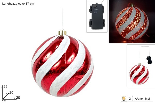 Στολίδι Μπάλα - Aurora - Λευκό/Κόκκινο -20x20xY22εκ. -Led
