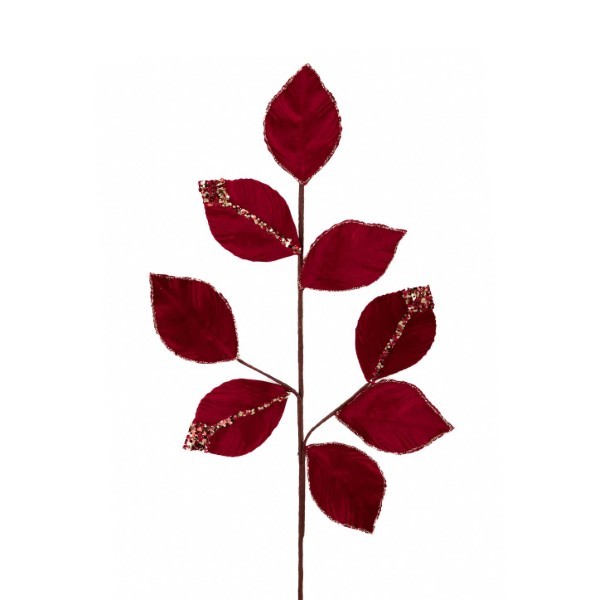 Decorative Brunch - Leaf - Glitter Burgundy - 70cm